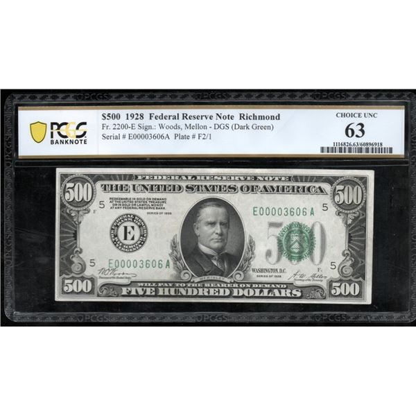 1928 $500 Richmond FRN PCGS 63