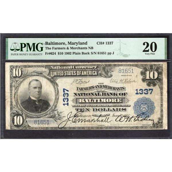 1902 $10 Baltimore MD National PMG 20