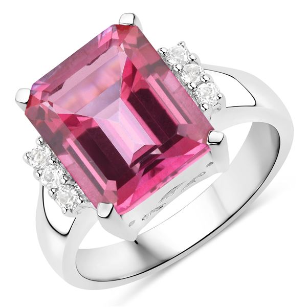 Plated Rhodium 7.39ctw Pink and White Topaz Ring