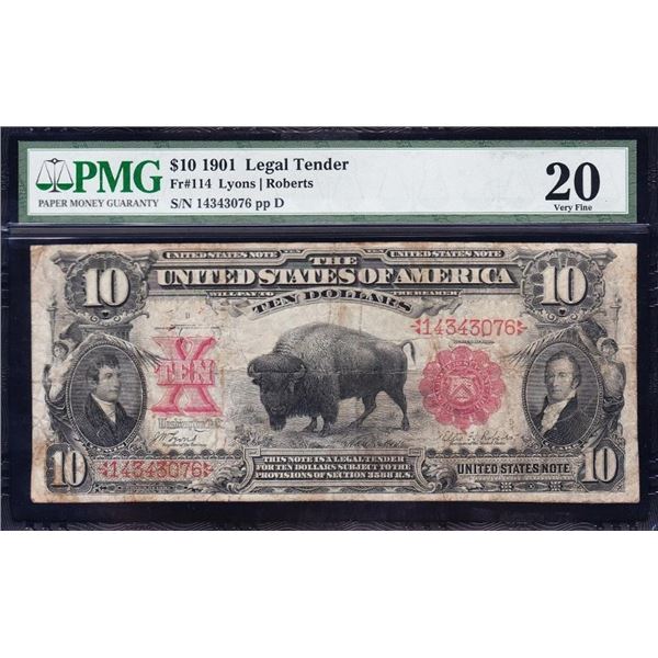 1901 $10 Bison Legal Tender Note PMG 20