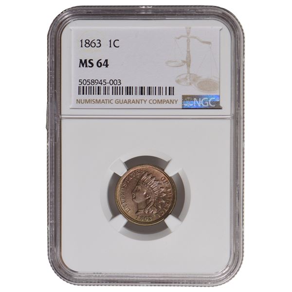 1863 Indian Cent NGC MS64