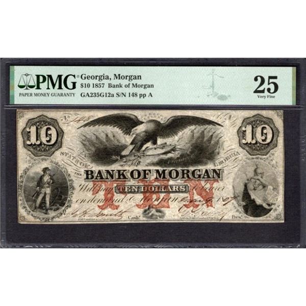 1857 $10 Morgan GA Obsolete PMG 25