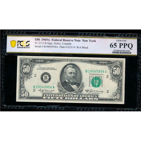 1969A $50 New York FRN PCGS 65PPQ