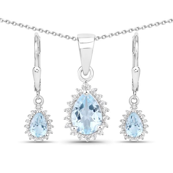Plated Rhodium 2.00ctw Blue and White Topaz Jewelry Set