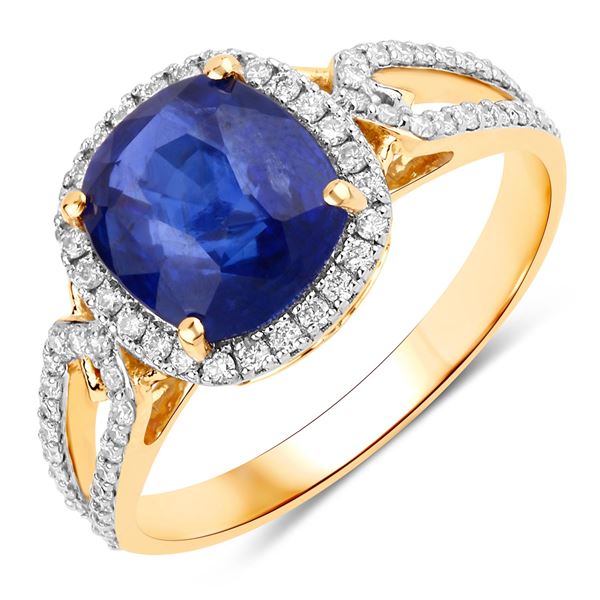 18KT Yellow Gold 2.80ct Blue Sapphire and Diamond Ring