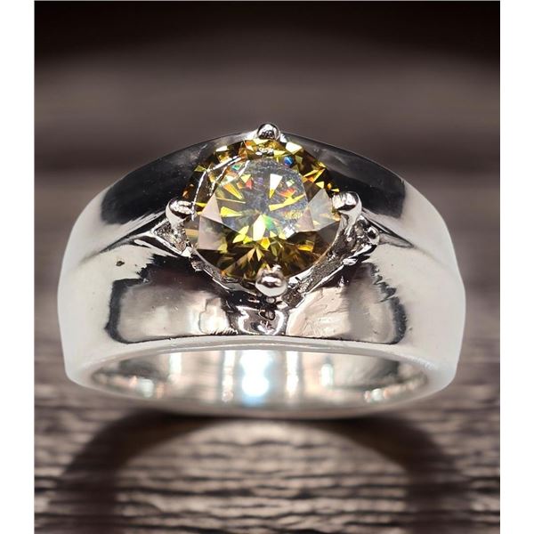 Dazzling 2.35 Ct VVs1 Golden Green Amber Lab Simulated Diamond Ring