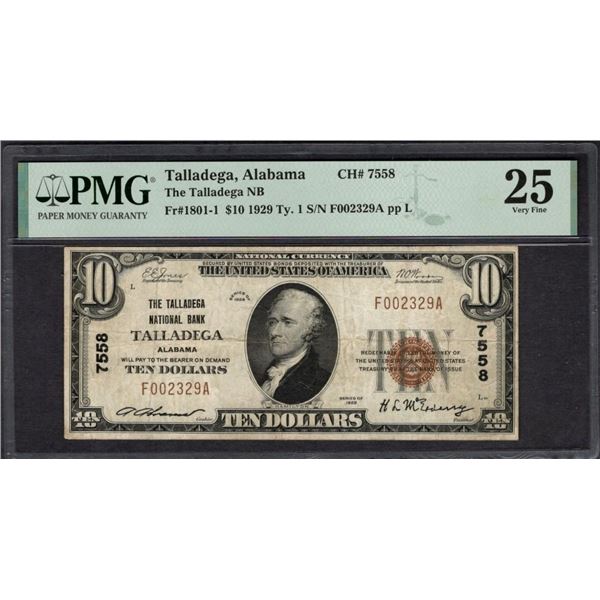 1929 $10 Talladega AL National PMG 25
