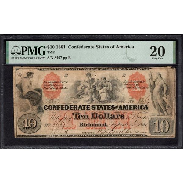 1861 $10 T-22 Confederate PMG 20