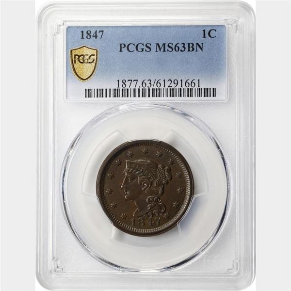 1847 Braided Hair Cent PCGS MS63BN