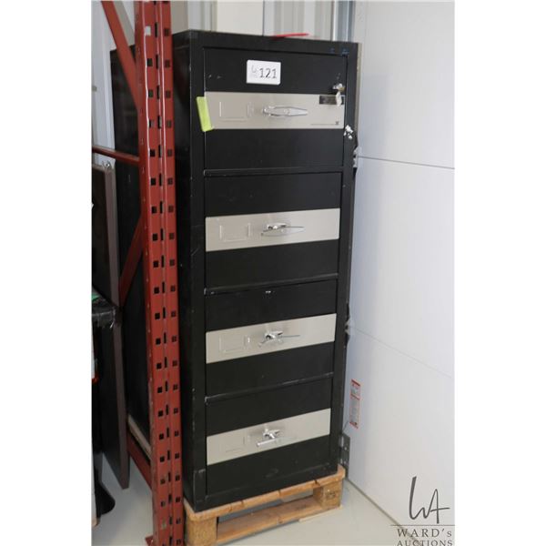 Coffre Fort four drawer fire resistant filing cabinet, 56"h x 21"w x 32" d.