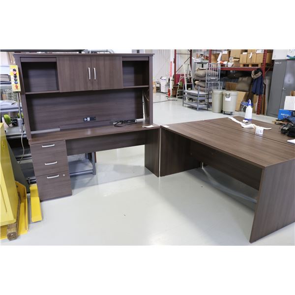Office suit including desk (30x65x30) and a desk/hutch (67x65x20) Note: damage on top portion of hut