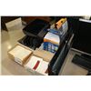 Image 2 : Selection of office supplies including two monitors, desk organization, GL570 printer, tape guns, et