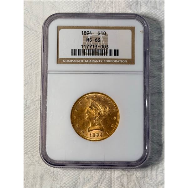 GOLD COIN: $10 LIBERTY HEAD (CORONET) GOLD EAGLE - 1894 - MS63
