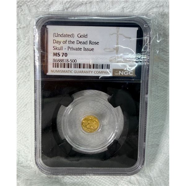 GOLD COIN: DAY OF THE DEAD ROSE SKULL - PRIVATE ISSUE - MS70