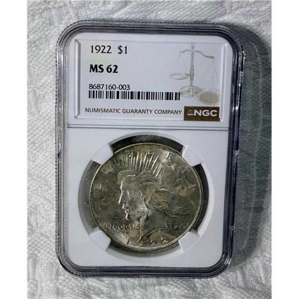 PEACE SILVER DOLLAR - 1922 - MS62