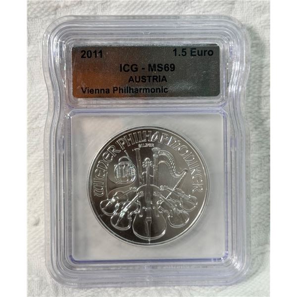 AUSTRIA 1.5 EURO VIENNA PHILHARMONIC SILVER COIN - 2011 - MS69