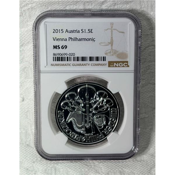AUSTRIA 1.5 EURO VIENNA PHILHARMONIC SILVER COIN - 2015 - MS69