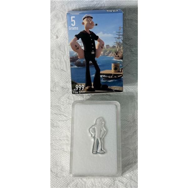 POPEYE THE SAILOR MAN SILVER BULLION - .999 SILVER - 5 GRAMS