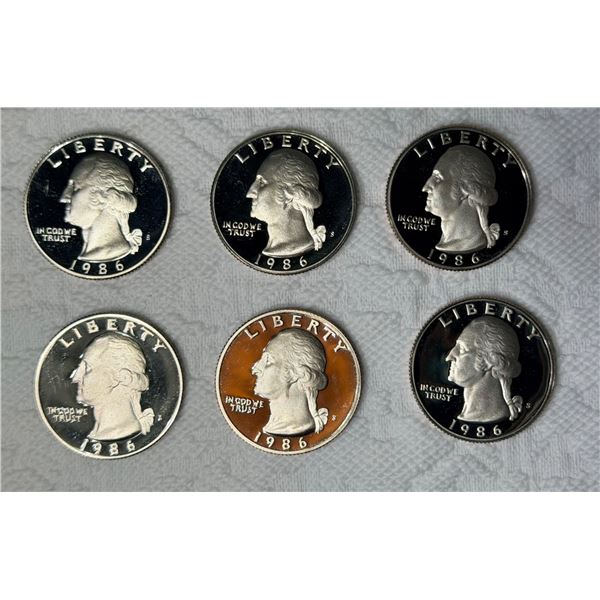 WASHINGTON QUARTER - 1986S; LOT OF 6