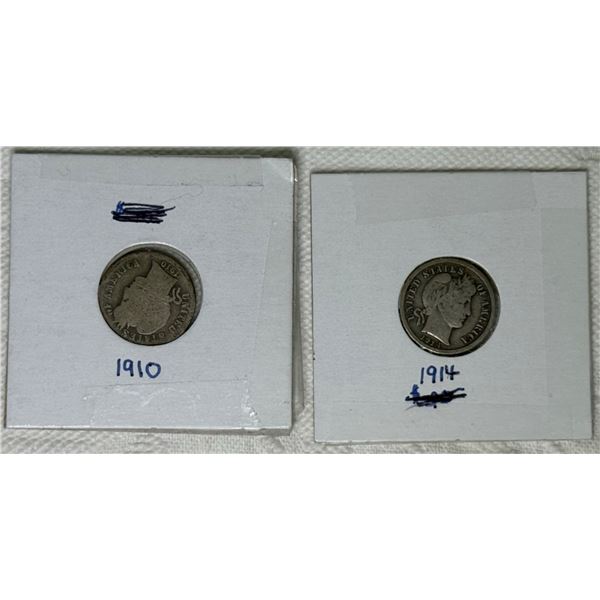 BARBER SILVER DIMES - 1910, 1914