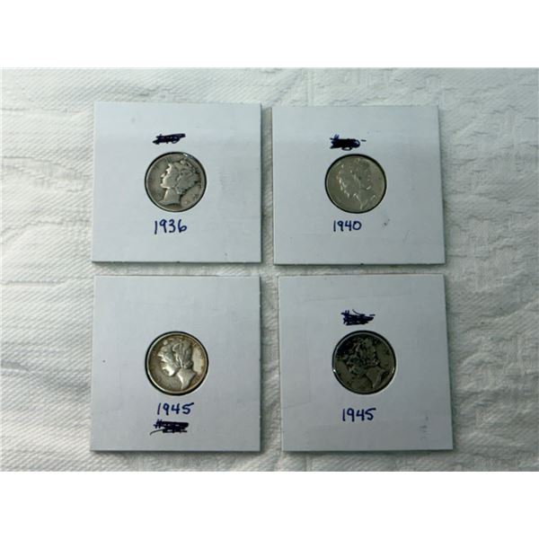 MERCURY SILVER DIMES - 1939, 1940D, 1945, 1945S
