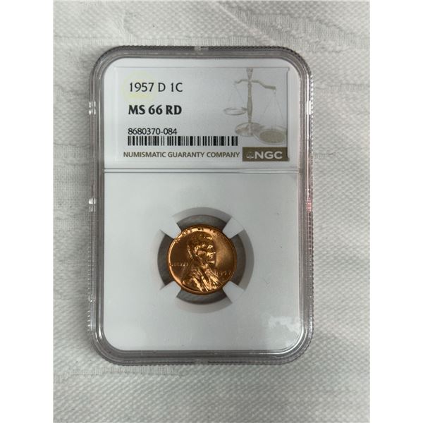 LINCOLN WHEAT PENNY - 1957D - MS66 RD (RED)