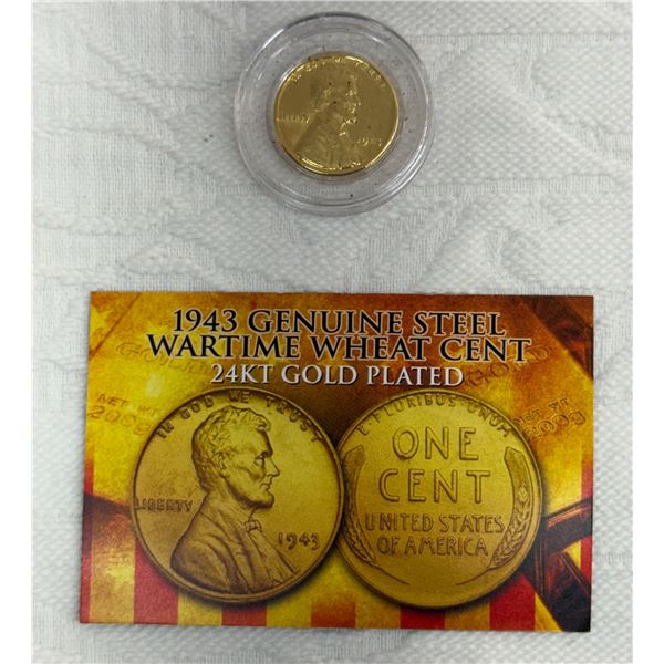 LINCOLN WHEAT PENN, PLATED IN 24-KARAT GOLD - 1943