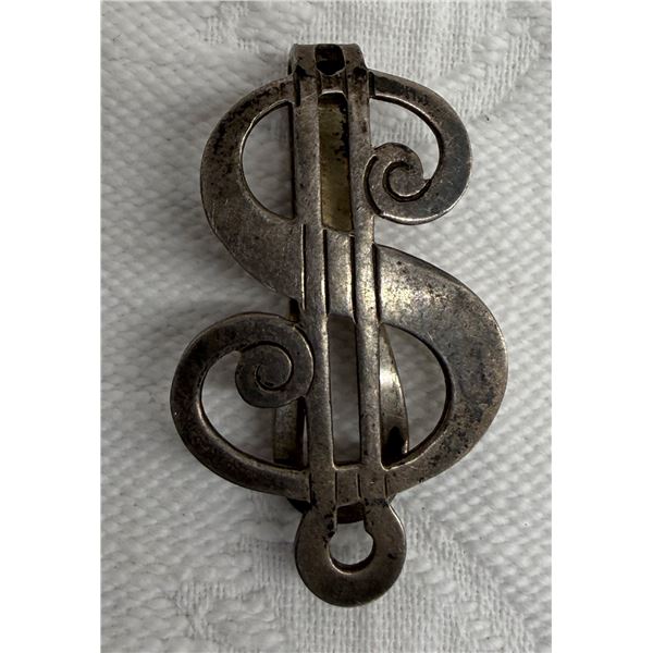 VINTAGE STERLING SILVER MONEY CLIP SHAPED LIKE A DOLLAR SIGN