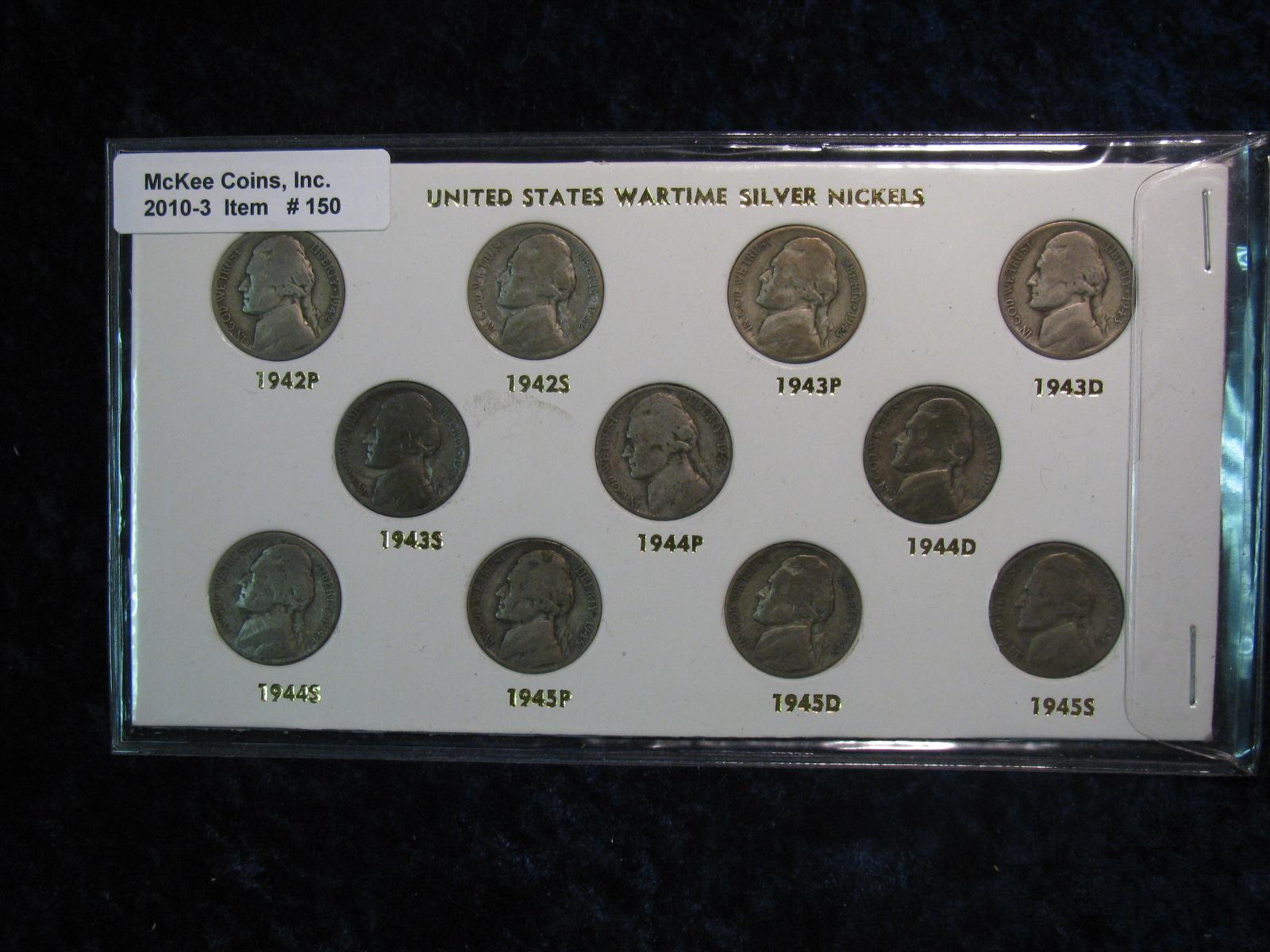 150. U.S. World War II Silver Nickel Set. Circulated. (11 pcs.)