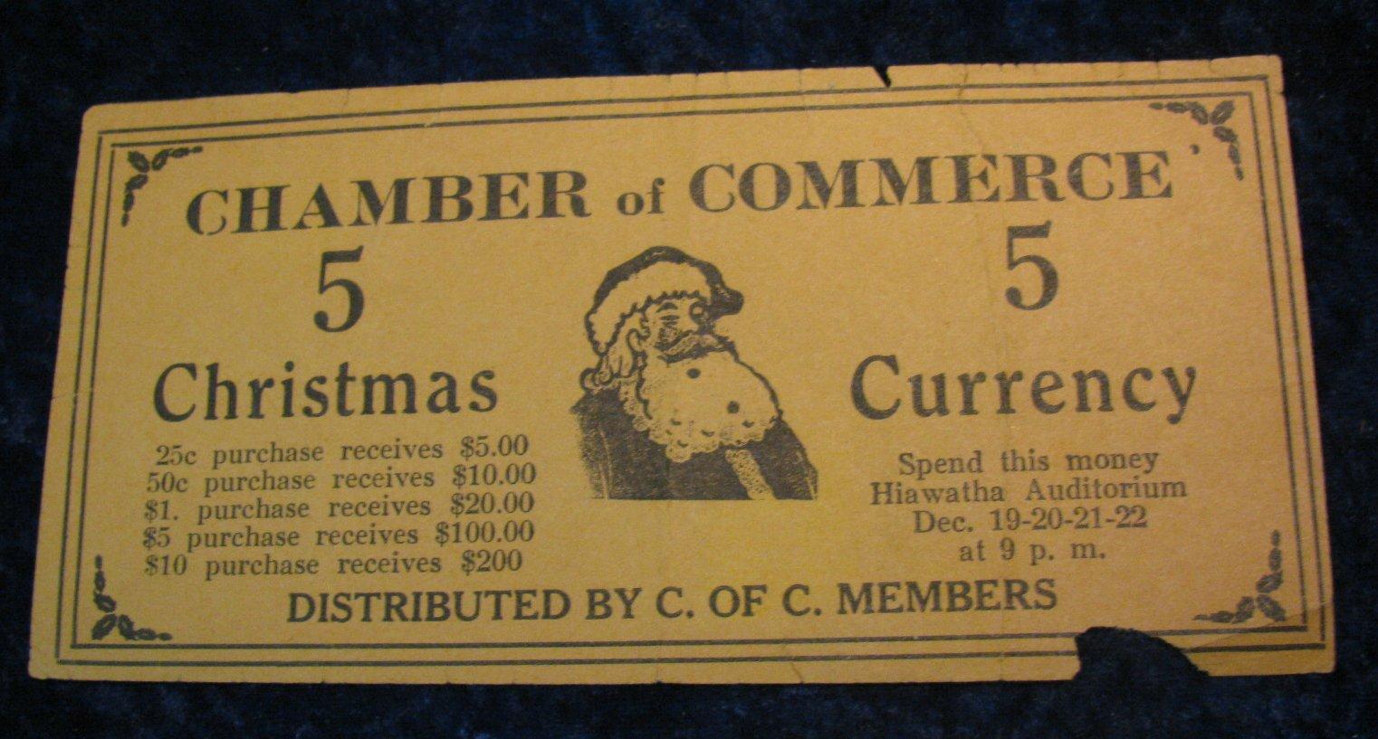 456. Hiawatha (Kansas) Chamber of Commerce 5 Currency Scrip.