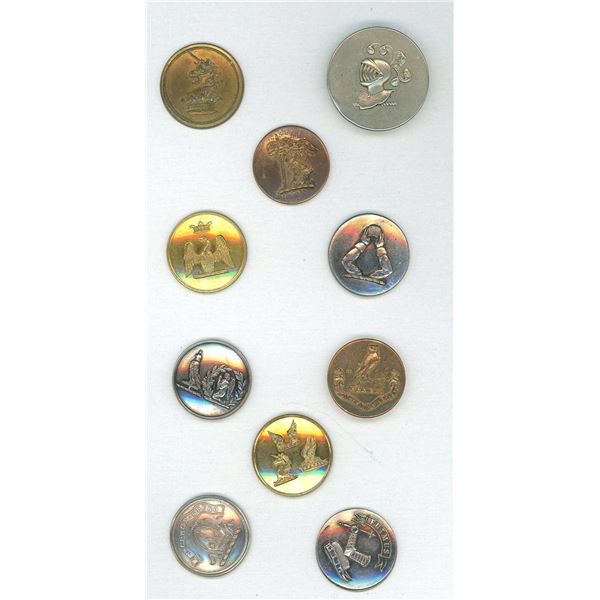 A SMALL CARD OF DIVISION ONE ENGLISH LIVERY BUTTONS