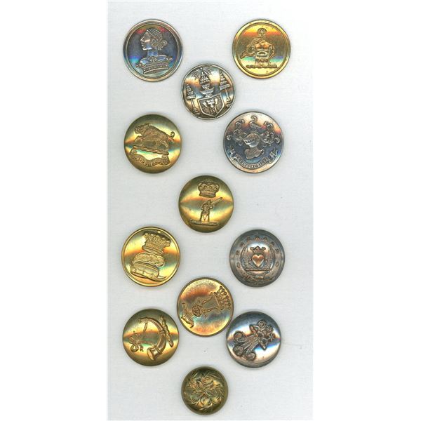 A SMALL CARD OF DIVISION ONE ENGLISH LIVERY BUTTONS