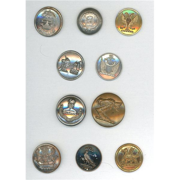 A SMALL CARD OF DIVISION ONE ENGLISH LIVERY BUTTONS