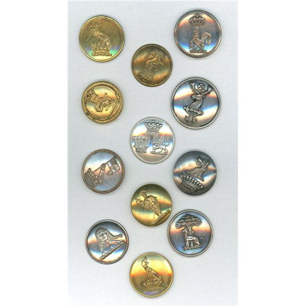 A SMALL CARD OF DIVISION ONE ENGLISH LIVERY BUTTONS