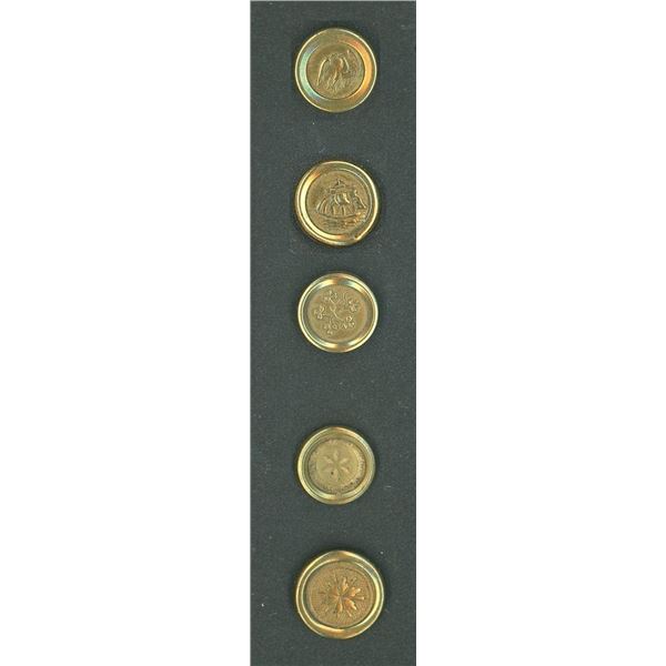 A SMALL CARD OF DIVISION ONE GILT BUTTONS