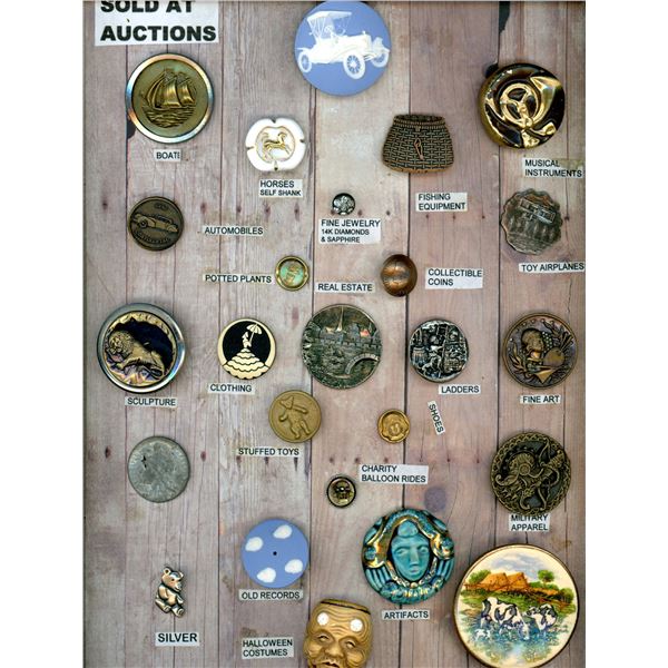A CARD OF DIVISION 1 & 3 ASSORTED MATERIAL BUTTONS