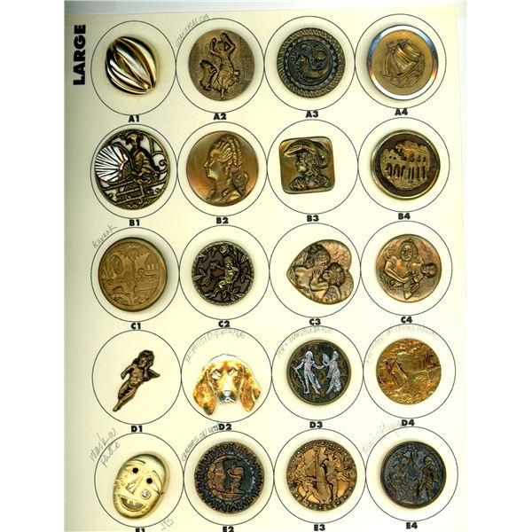 A CARD OF DIVISION 1 & 3 METAL PICTURE  BUTTONS