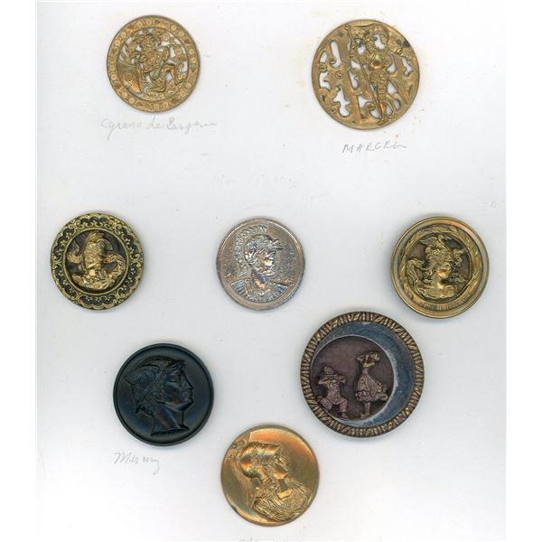 A PARTIAL CARD OF DIVISION 1 & 3 PICTORIAL BUTTONS