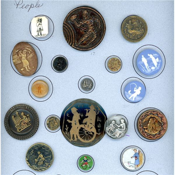 A CARD OF DIVISION 1 & 3 FIGURAL BUTTONS