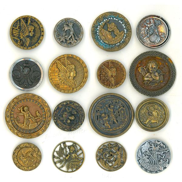 A CARD OF DIVISION ONE METAL PICTURE BUTTONS