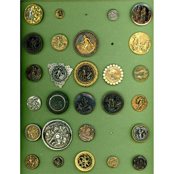 A CARD OF DIVISION ONE FIGURAL BUTTONS