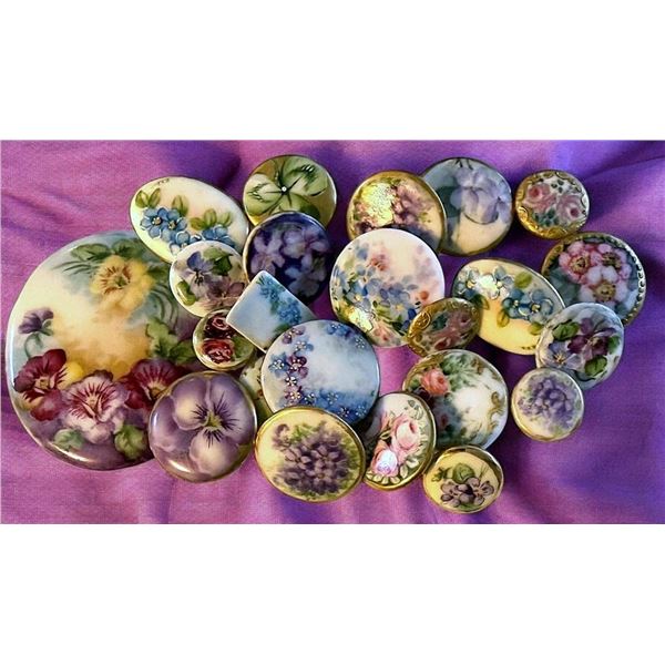 A BAG LOT OF DIVISION 1 HAND PAINTED PORCELAIN BUTTONS