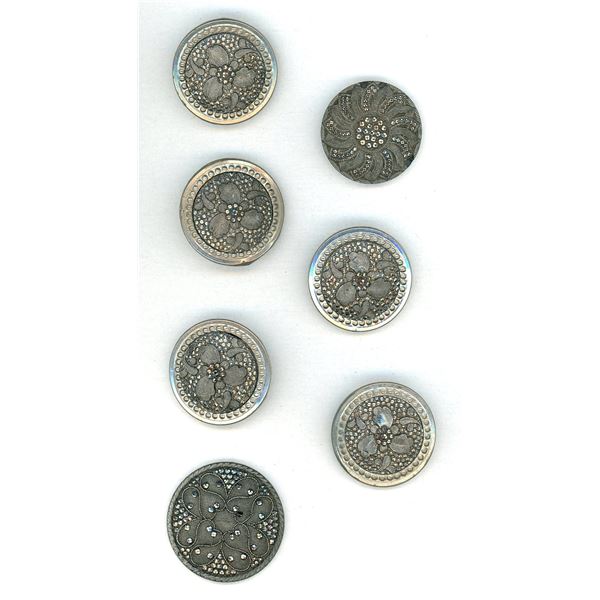 A SMALL CARD OF DIVISION ONE BLACK GLASS BUTTONS