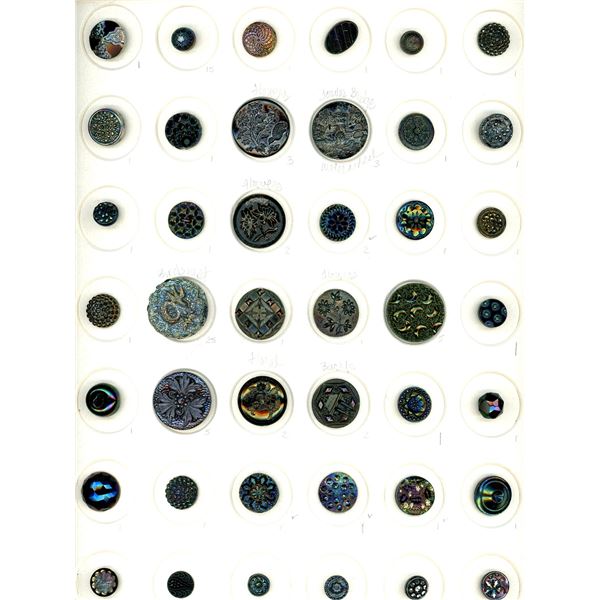 2 CARDS OF DIVISION ONE BLACK GLASS BUTTONS