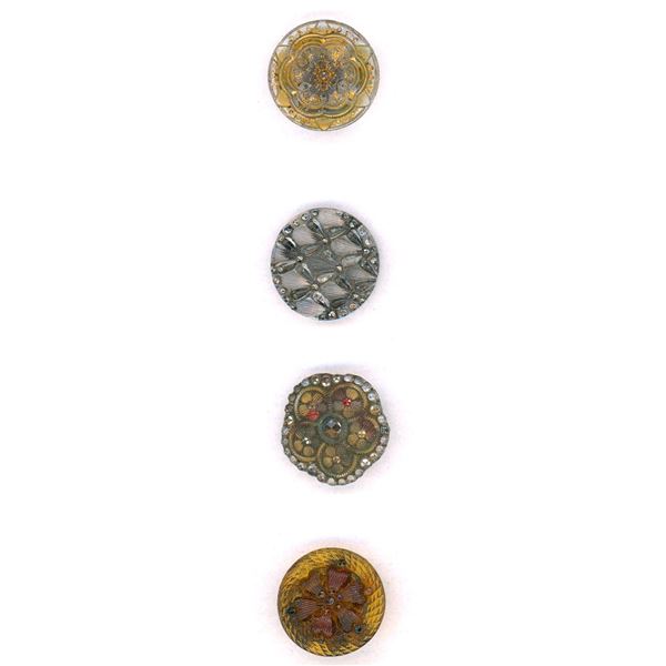 A SMALL CARD OF DIVISION ONE LACY GLASS BUTTONS