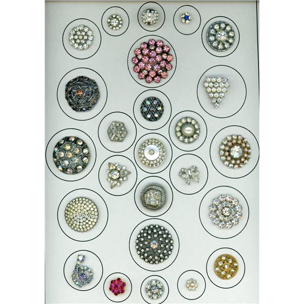 A CARD OF DIVISION THREE "GLITZ" BUTTONS