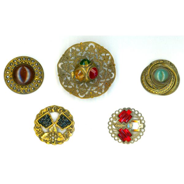 A SMALL CARD OF DIVISION 1 GLASS IN METAL BUTTONS