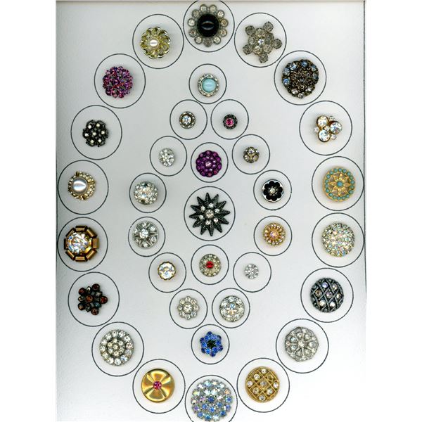 A CARD OF DIVISION THREE "GLITZ" BUTTONS