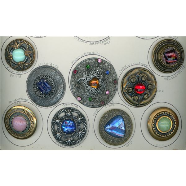 A PARTIAL CARD OF DIVISION ONE LARGE JEWEL BUTTONS