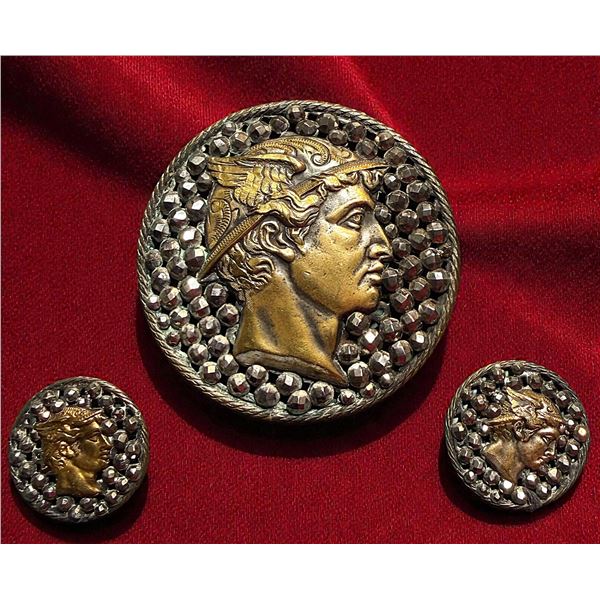 A SET OF 3 DIVISION ONE BRASS AND CUT STEEL BUTTONS